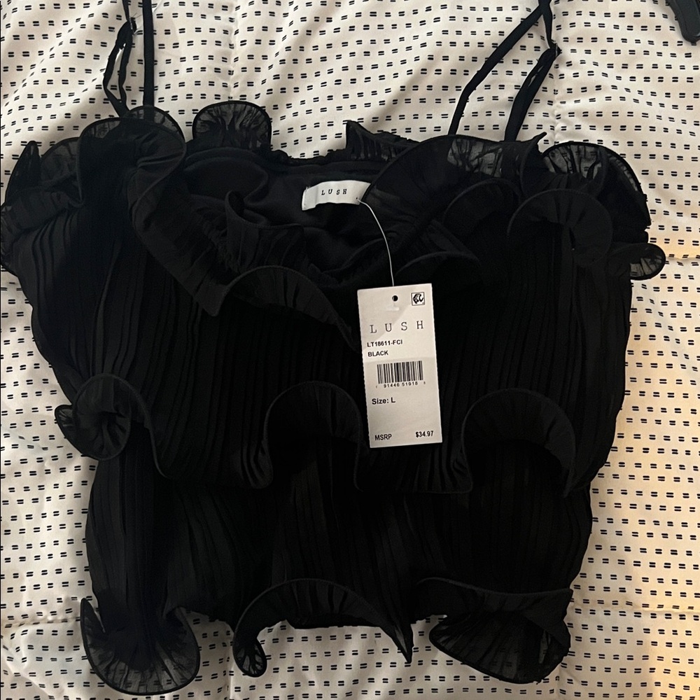Lush Black Ruffled Camisole - Picture 4 of 5